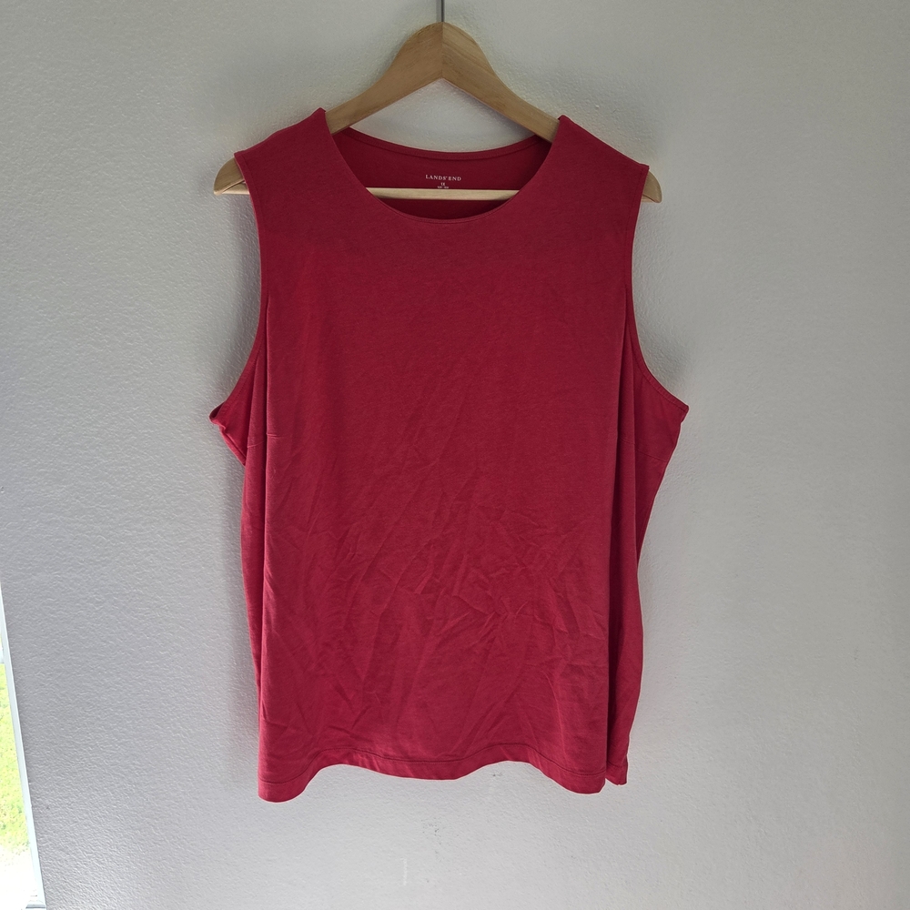 Lands' End Women’s Sleeveless Tank Top - Red Plus 1x 16-18 Summer Cotton Staple